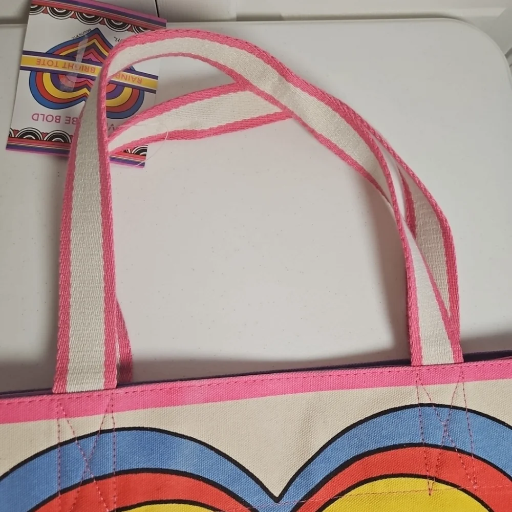 Brighton Rainbow Bright "Love To Be Bold" Large Canvas Tote NWT Bag - Picture 8 of 8